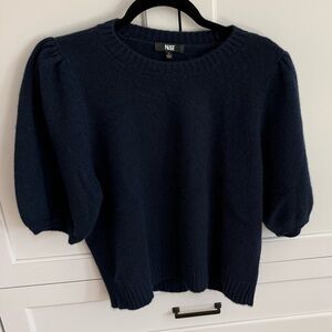 PAIGE Navy Puff Sleeve Crewneck Sweater